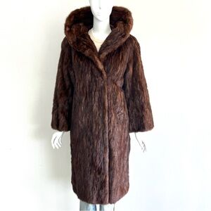 FURS by TRUESDELL Vintage Genuine Brown Mink 3/4 Sleeves Classic Fur Coat Sz M-L